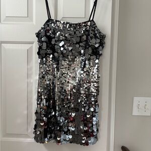 Sequin Mini Dress in Silver and Black